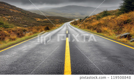 Quiet, Serene Roadway with Scenic Natural Beauty Lining Both Sides 119508848