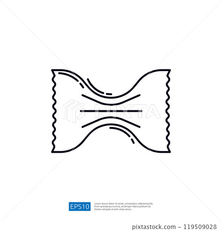A simple line drawing of a pasta shape, resembling bowtie pasta, with wavy edges and a central indentation. A simple line drawing of a pasta shape, resembling bowtie pasta, with wavy edges and a central indentation. 119509028