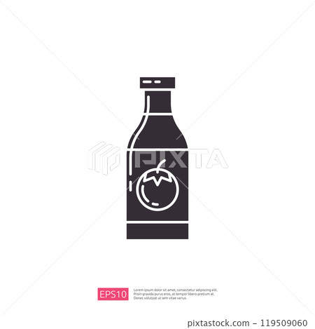 A simple graphic representation of a bottle with a tomato symbol, likely indicating a tomato-based product. 119509060