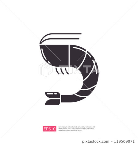This image features a stylized shrimp design, likely intended for use in food-related graphics or branding. 119509071