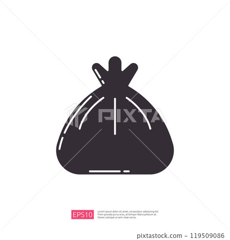 A simple black silhouette of a bag, often representing waste or refuse, emphasizing a minimalist design. A simple black silhouette of a bag, often representing waste or refuse, emphasizing a minimalist design. 119509086