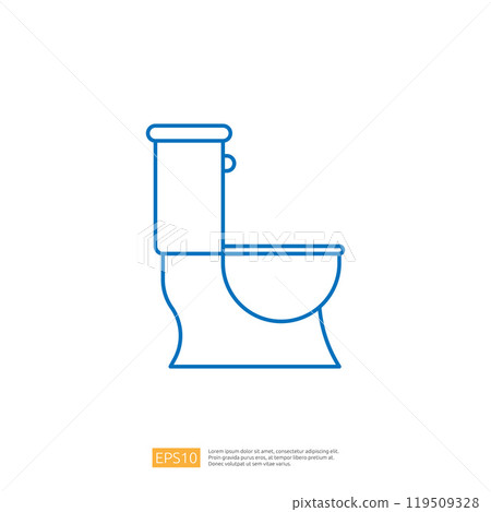 A simple line drawing of a toilet, illustrating its design and structure. 119509328