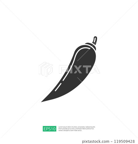 The image depicts a simple, stylized illustration of a chili pepper, emphasizing its elongated shape and smooth surface, often used in food-related contexts. 119509428