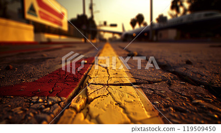 Close-Up of Pavement Surface Capturing Minute Cracks and Textural Elements Close-Up of Pavement Surface Capturing Minute Cracks and Textural Elements 119509450