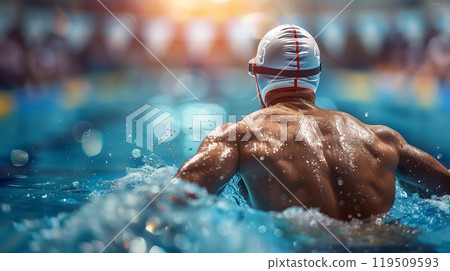 Strong Male Swimmer in Action, Showcasing Power and Precision in the Pool 119509593