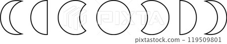 Moon Phases Illustration For Science, Astronomy, Education, Astrophysics. Lunar Cycle, Waxing, Waning, Crescent, Gibbous, Full Moon Phases For Educational Tools. Vector illustration Moon Phases Illustration For Science, Astronomy, Education, Astrophysics. Lunar Cycle, Waxing, Waning, Crescent, Gibbous, Full Moon Phases For Educational Tools. Vector illustration 119509801