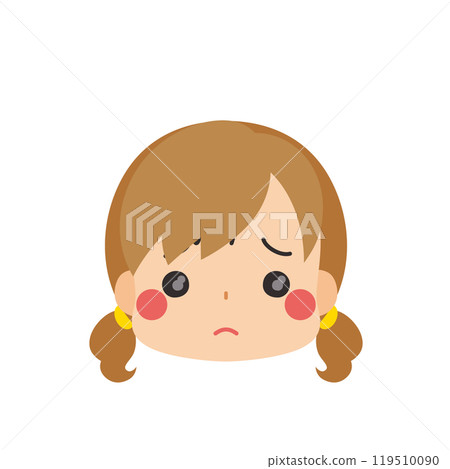 Emoticon illustration of a cute little girl with a sad expression, icon, face, white background, vector Emoticon illustration of a cute little girl with a sad expression, icon, face, white background, vector 119510090