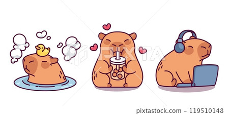 Capybara kawaii mascots set 119510148