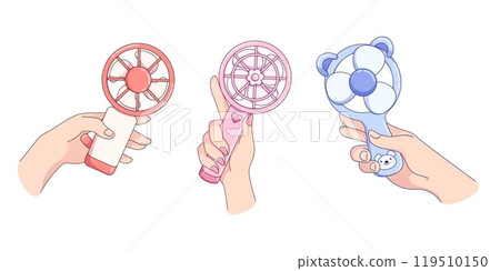 Electric hand fans set isolated, white background Electric hand fans set isolated, white background 119510150