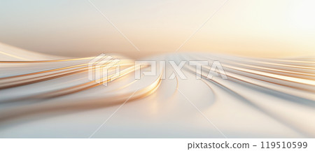 Soft waves of light stretch across the horizon, capturing the tranquility of dawn as the sun rises, illuminating the tranquil scene with warmth. 119510599