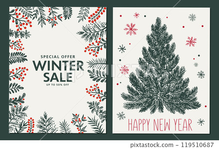 Christmas tree, toys, hand drawn style, vector illustration	 119510687