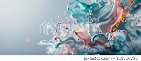 Vibrant colors merge and collide, creating fluid forms against a soft background in a captivating display of artistic expression. Vibrant colors merge and collide, creating fluid forms against a soft background in a captivating display of artistic expression. 119510756