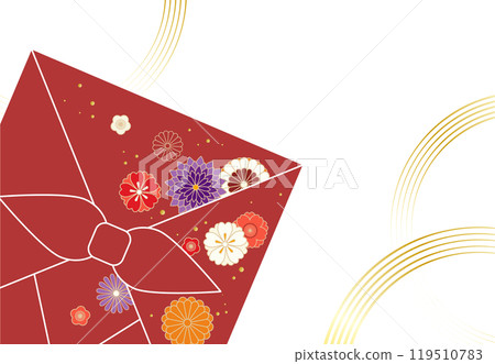 Illustration material of year-end gift, vector, Japanese flower, furoshiki wrapping, white background 119510783