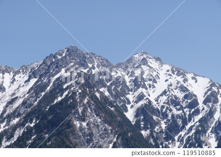 5月上旬的立山黑部阿爾卑斯山路線 - 從黑部平眺望卯路立山連峰(須巴里山、張之木山) 5月上旬的立山黑部阿爾卑斯山路線 - 從黑部平眺望卯路立山連峰(須巴里山、張之木山) 119510885