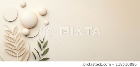 Delicate leaves and subtle circles blend together, offering a calming aesthetic that invites tranquility and reflection in a minimalist design. 119510886