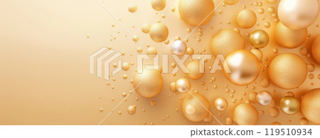 Countless golden and white spheres drift elegantly against a soft, glowing background, creating a serene and luminous atmosphere. 119510934