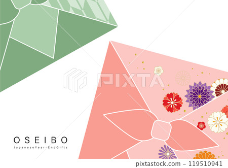 Illustration material for year-end gifts, vector, Japanese flowers, Japanese patterns, furoshiki wrapping, white background 119510941