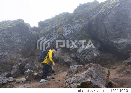 A boy climbing a mountain 119511020
