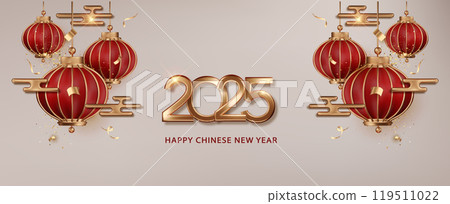 Happy Chinese New Year 2025. Realistic 2025 Golden 3d number 119511022