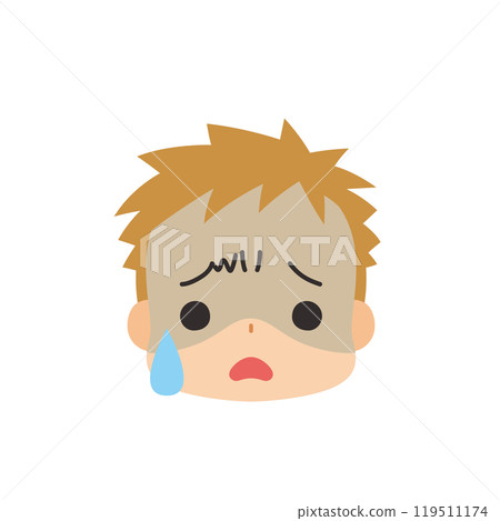Emoticon illustration of a cute little boy with a cold sweat, icon, face, expression, white background, vector 119511174