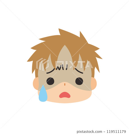 Emoticon illustration of a cute little boy with a cold sweat, icon, face, expression, white background, vector Emoticon illustration of a cute little boy with a cold sweat, icon, face, expression, white background, vector 119511179