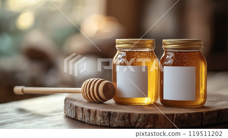 帶有普通標籤的蜂蜜罐 帶有普通標籤的蜂蜜罐 119511202