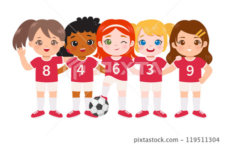Portrait of young female multicultural soccer team  119511304