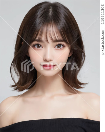 A short-haired woman smiling gently 119511308