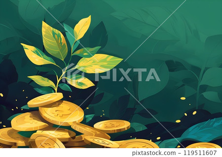 Financial Growth Concept with a Plant Growing from Gold Coins Symbolizing Wealth 119511607