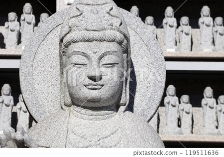 Buddha statue at Bongeunsa temple, Seoul, Republic of Korea. Face of stone Maitreya Buddha statue, Bongeunsa Temple During, Gangnam District of Seoul, South Korea Buddha statue at Bongeunsa temple, Seoul, Republic of Korea. Face of stone Maitreya Buddha statue, Bongeunsa Temple During, Gangnam District of Seoul, South Korea 119511636