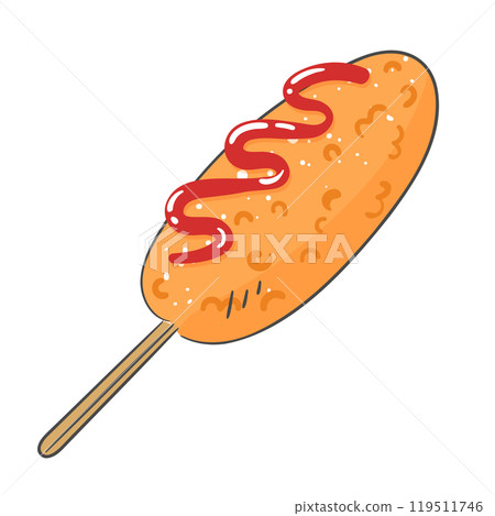 A drawing of a hot dog topped with ketchup A drawing of a hot dog topped with ketchup 119511746