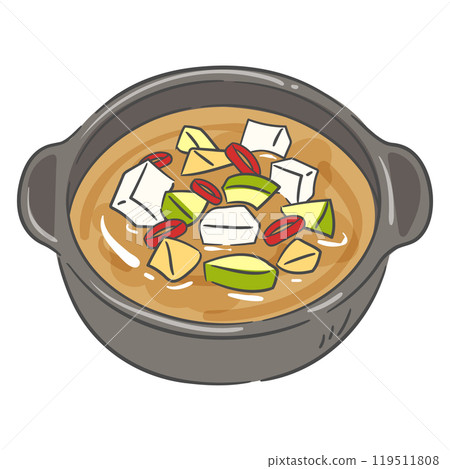 A drawing of soybean paste stew in an earthenware pot 119511808