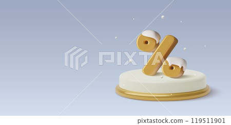 3d realistic winter percentage sign on a podium with snow business sale or finance concept 119511901