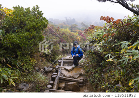 A boy climbing a mountain 119511958