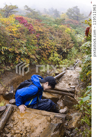 A boy climbing a mountain A boy climbing a mountain 119511963