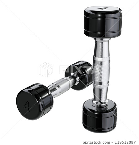 Two blank Round Dumbbells with number 4, black weightlifting gym equipment 119512097
