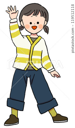 一個女孩揮手的插圖剪輯 119512118