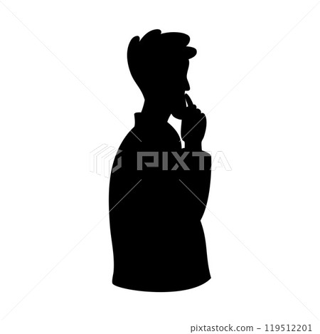 Pensive man in profile. Silhouette black drawing. Vector illustration. Pensive man in profile. Silhouette black drawing. Vector illustration. 119512201