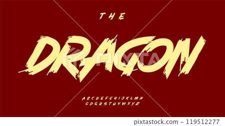 Bold brushstroke font, dynamic script letters, edgy graffiti style font for chinese new year headlines, energetic logos, sports branding, urban street expressive headline typography. Vector typeset 119512277