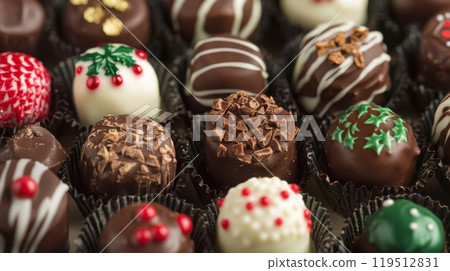 Assorted Gourmet Chocolate Truffles in Paper Cups 119512831
