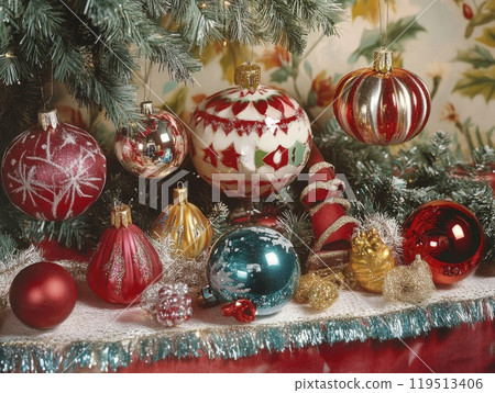 Christmas Ornaments Hanging From a Tree Branch 119513406