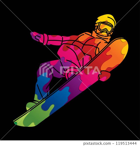Extreme Sport Snowboard Player Snowboarder Action Cartoon Graphic Vector 119513444