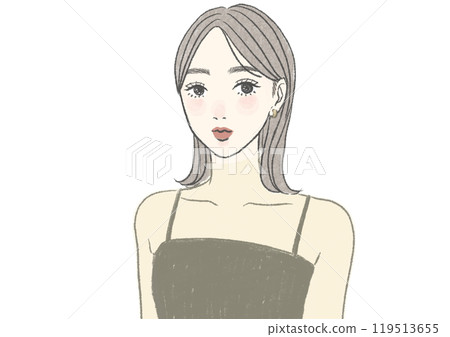 20 多歲和 30 多歲的女性,時尚透明高領時尚和中長髮 20 多歲和 30 多歲的女性,時尚透明高領時尚和中長髮 119513655