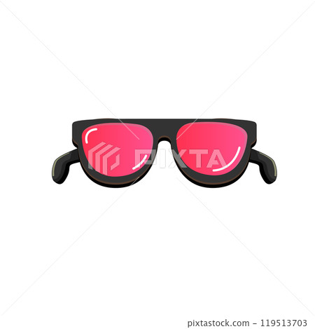 Black sunglasses with pink lens isolated on white background. Cartoon funny kids pink summer sunglasses icon, label and sign. Cool hipster Sunglasses vector graphic illustration 119513703