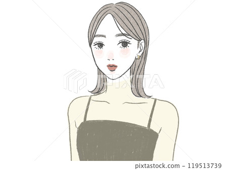 20 至 30 多歲、皮膚白皙、時尚透明高領時尚、中長髮的女性 119513739