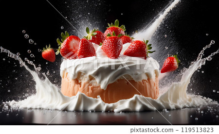 Strawberry cake and whipped cream with ingredients 119513823