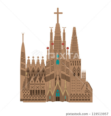 Illustration of Antonio Gaudi's Sagrada Familia Church, World Heritage Site, Tourist Attraction, Vector Data Illustration of Antonio Gaudi's Sagrada Familia Church, World Heritage Site, Tourist Attraction, Vector Data 119513957