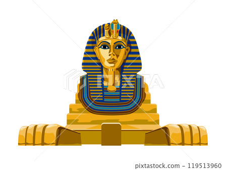 Illustration of a sphinx wearing a golden Tutankhamun mask, white background, vector data 119513960