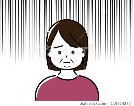 Parallel lines from above on the background of a worried middle-aged woman Parallel lines from above on the background of a worried middle-aged woman 119514273