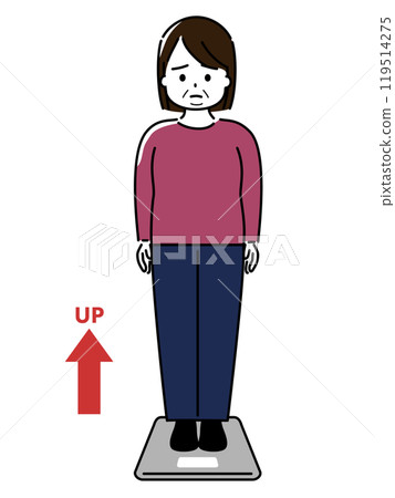 Middle-aged woman suffering from weight gain Middle-aged woman suffering from weight gain 119514275